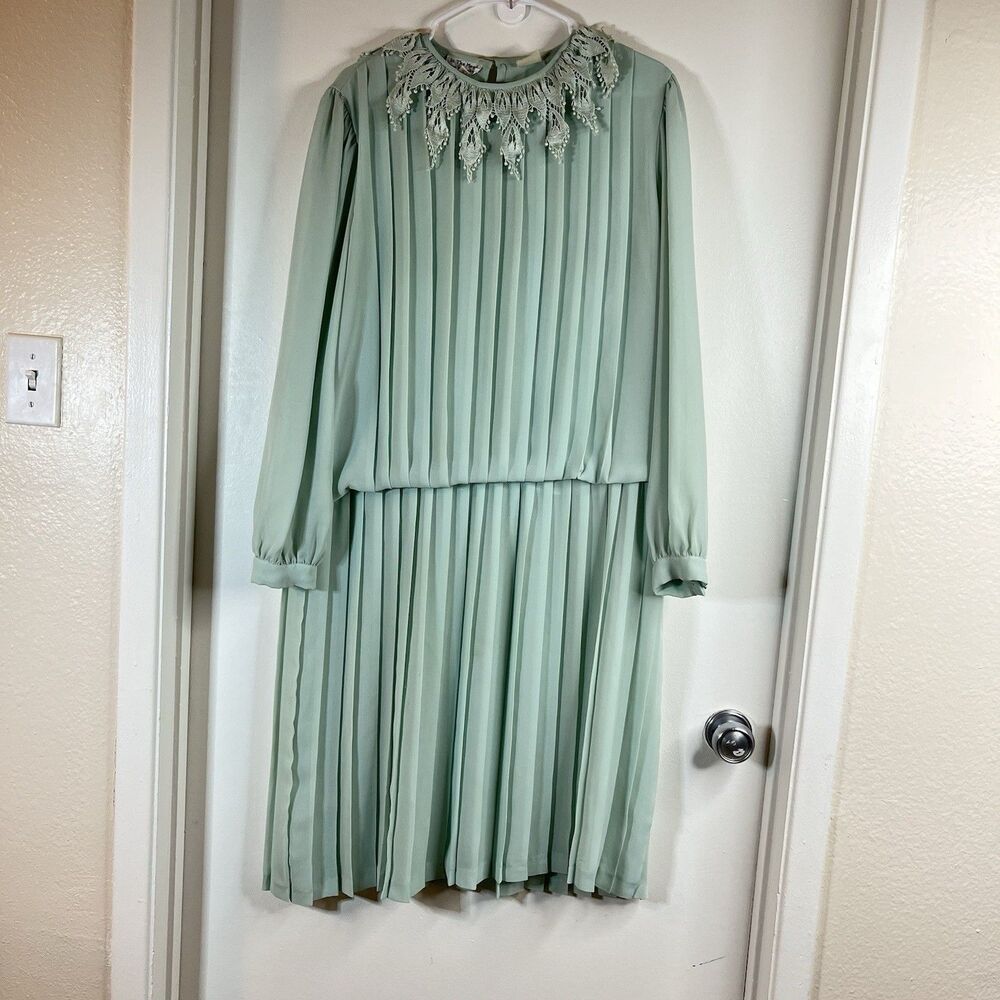 Vintage 80's-90's IN THE MOOD Blue Lace Collared Dress WESTERN SZ 12